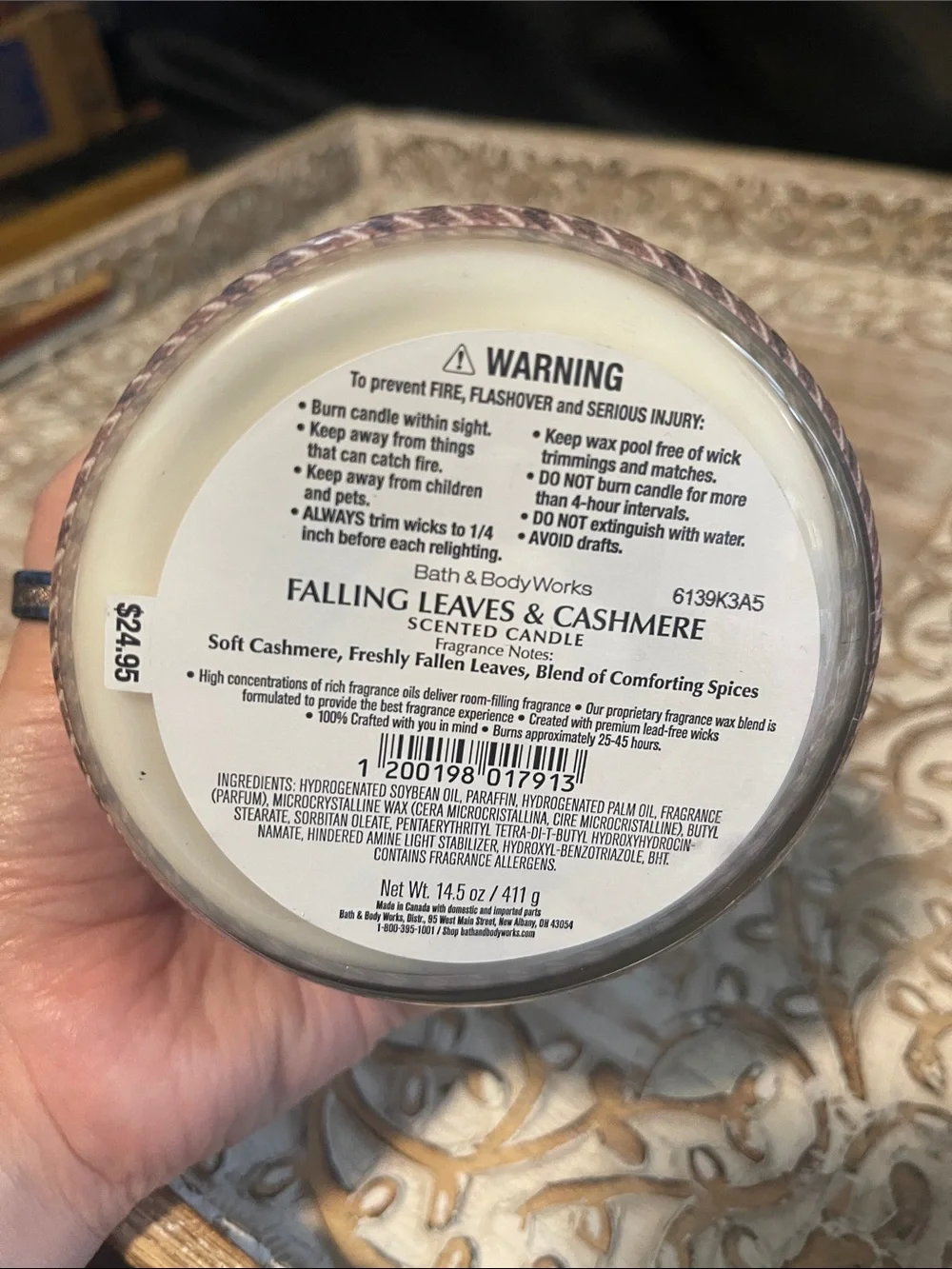 Bath & Body Works Falling Leaves & Cashmere Candle - Pink Houndstooth